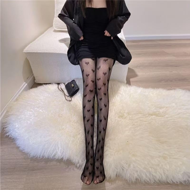 Amazleer Women's Fishnet Tights with Butterfly Flower Pattern, High Waist Mesh Stockings, Streetwear Leggings - Image 2